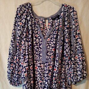 *(H) Jones New York Woman's Blouse 2X Navy and White Floral